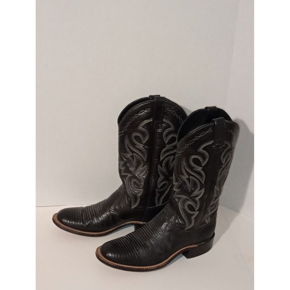 Dan Post Mens Black Lizard Leather Cowboy Western Boots Size 8 D - Picture 1 of 4